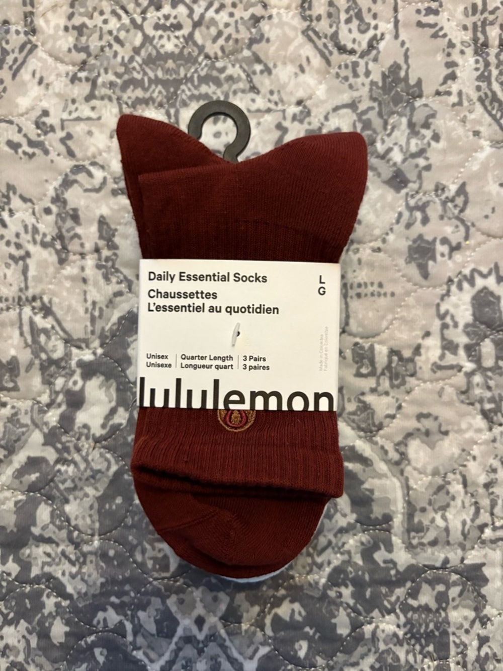 NWT Lululemon Daily Essential quarter length Socks 3 pack large